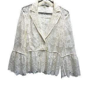 Trina Turk White Crochet Lace Bell Sleeve Jacket Blazer Size 10